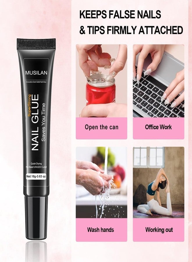 MUSILAN 2PCS 18g Solid Nail Glue Gel with 6ml Remover Pen,Super Strong Nail Glue & Quick Drying Remover for Press On Tips No Need for UV Lamp Magic Click Removal Pen Powder Design - Image 4